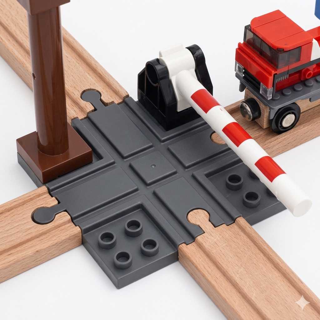 Schienen Kreuzung für Holzeisenbahn mit DUPLO kompatibler Verbindung für stabile Spielstrecken