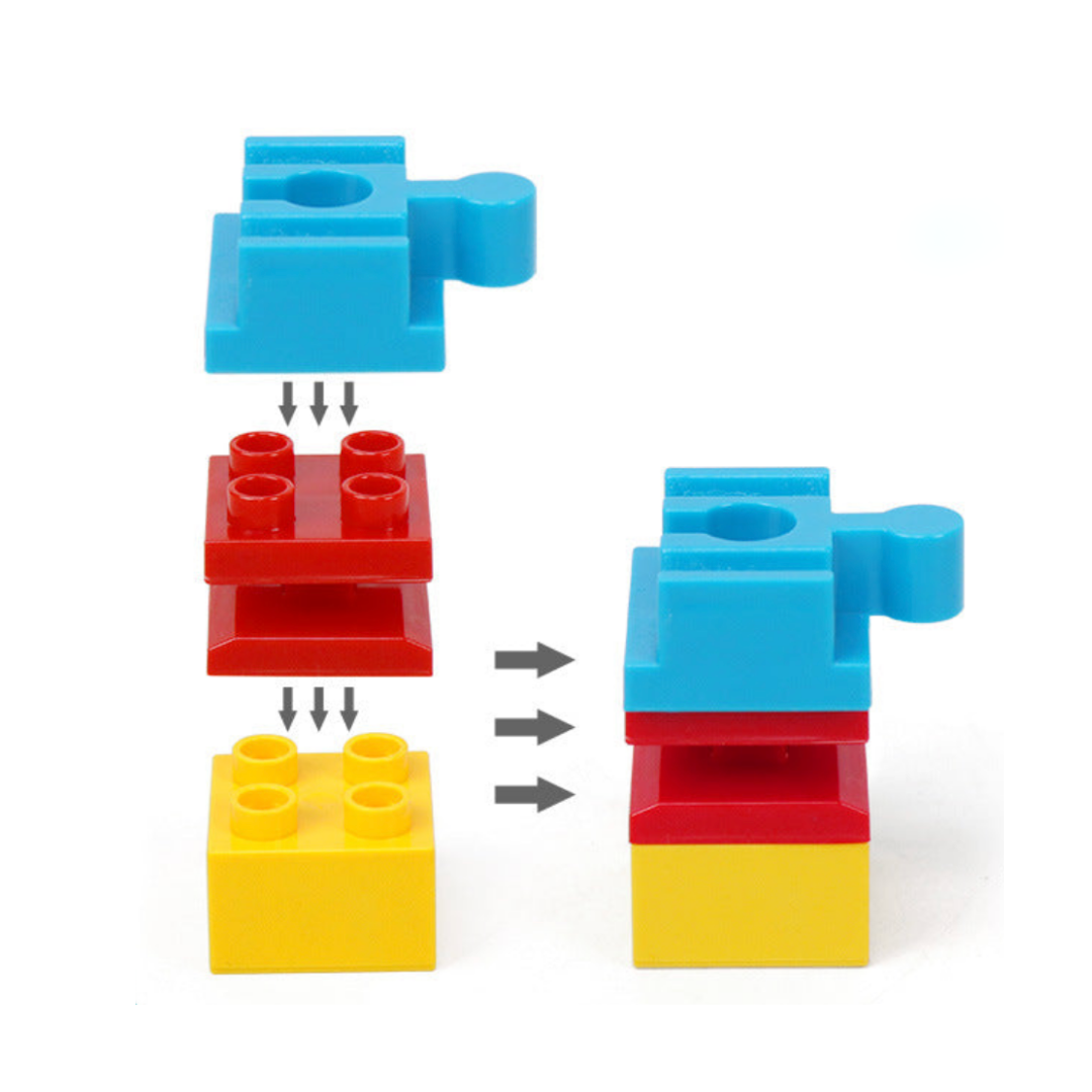 Magic Bahn Adapter – Detailansicht der Verbindung zwischen Duplo und Holzschiene