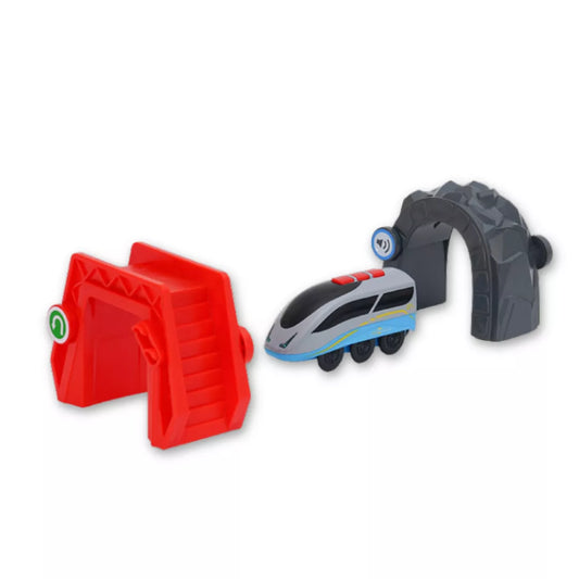 Magic Bahn Interaktive Sensor-Lok mit Tunnel und Brücke für Holzeisenbahn