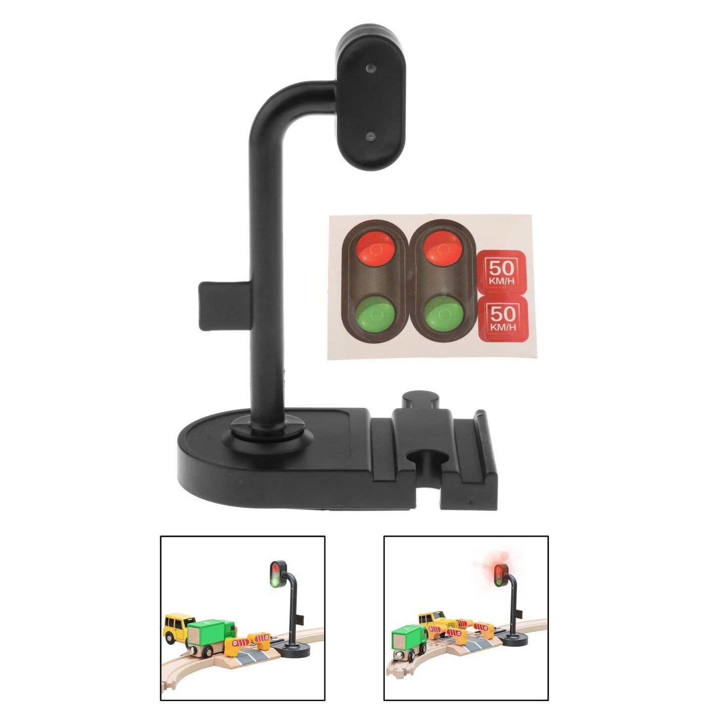 Spielzeug-Ampel Seitenansicht mit Rot- und Grünlicht für Holzeisenbahn