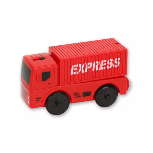 Magic Bahn Elektrischer LKW in Rot für Holzeisenbahn – Seitenansicht