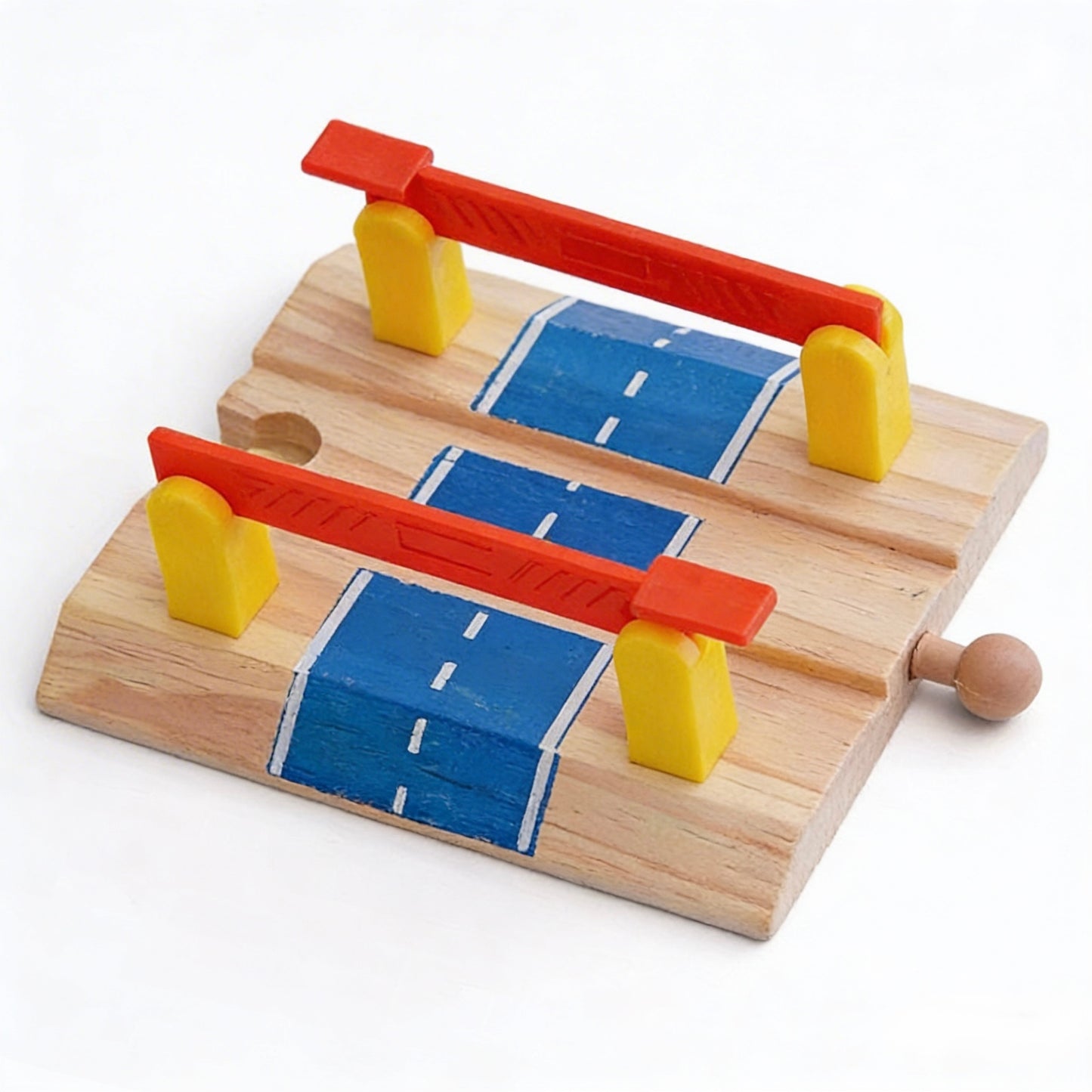 Magic Bahn Holz-Bahnübergang mit Doppel-Schranken und Weichenfunktion für Holzeisenbahn