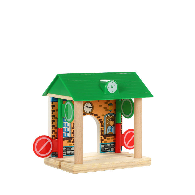 Holz Bahnhof mit Stationsleiter und stop go Signal