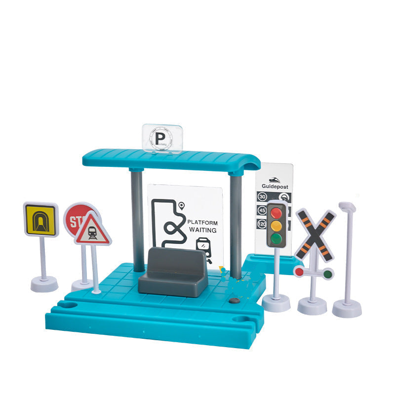 Magic Bahn Bahnhof mit Licht und Sound Holzeisenbahn Zubehör für Kinder