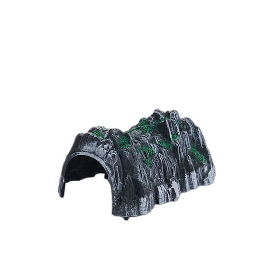 Kleine dunkelgraue Felslandschaft mit grünem Moos für Holzeisenbahn-Landschaften