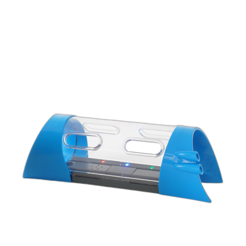 Blauer elektrischer Leuchttunnel mit transparentem Mittelteil für Holzeisenbahnen