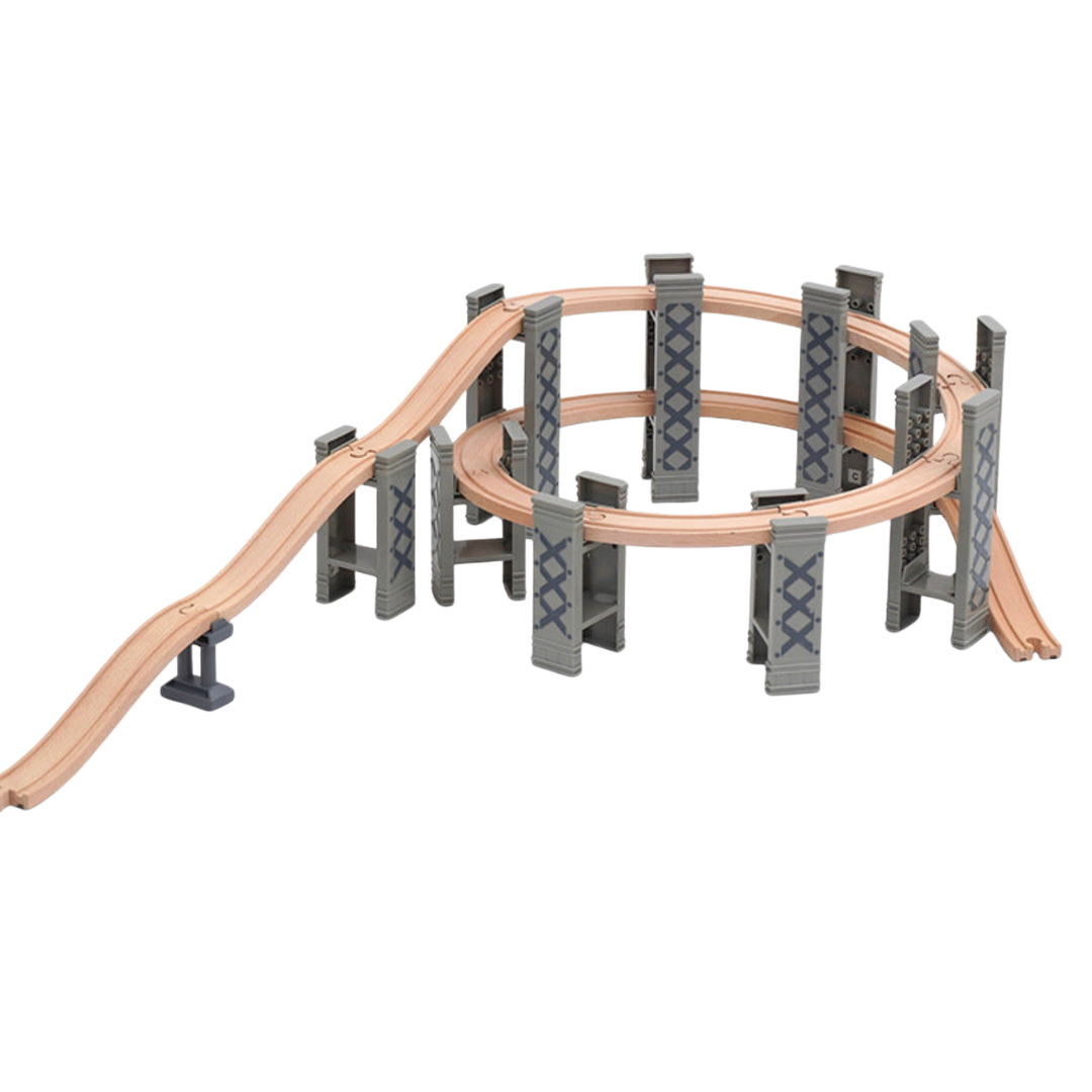 Magic Bahn Höhenwelt Spiralviadukt Stadt Set in Urban Grau für Holzeisenbahn