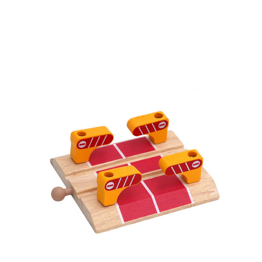 Straßensperre mit Schranken für Holzeisenbahn – süßes Design in Rot