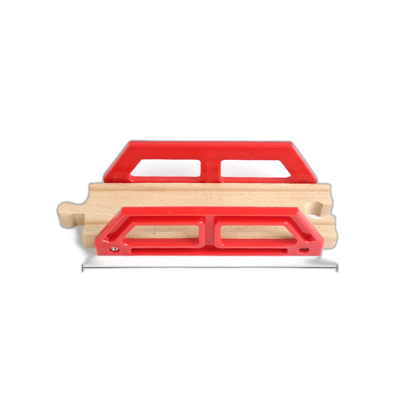 Kleine Holzbrücke mit rotem Kunststoffgeländer für Holzeisenbahnen, 14,5 cm