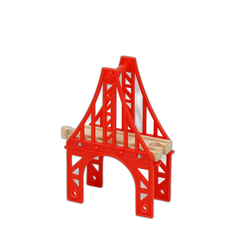 Rote Pylonbrücke im Fachwerk-Stil für Holzeisenbahnen, 16,1 cm hoch