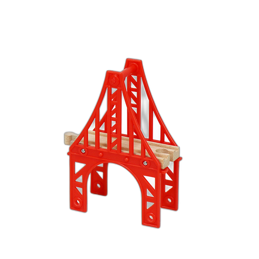 Rote Pylonbrücke im Fachwerk-Stil für Holzeisenbahnen, 16,1 cm hoch