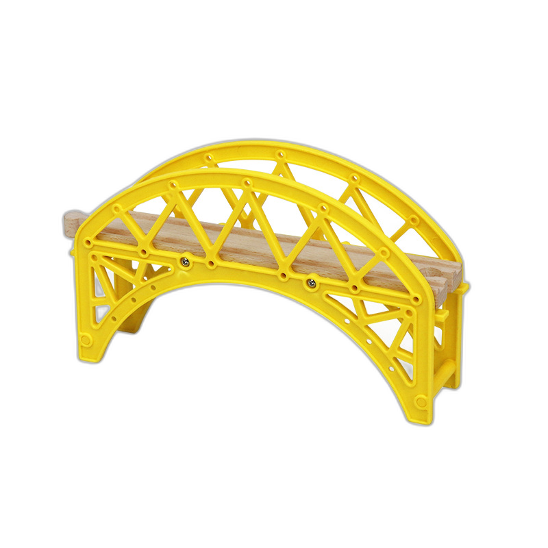 Bogenbrücke mit Fachwerk-Design für Holzeisenbahnen, erhältlich in Rot und Gelb