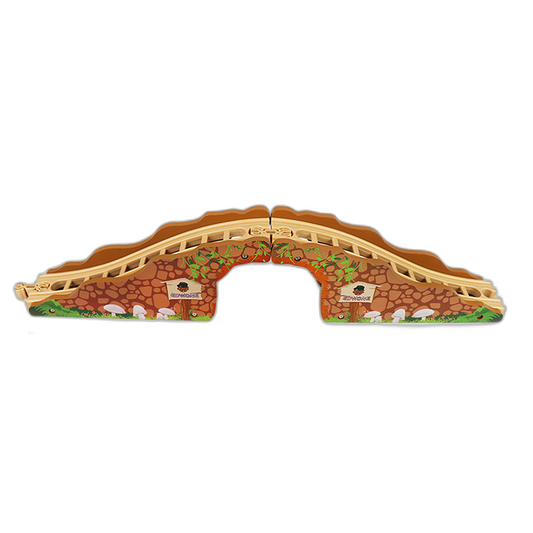 Bedruckte Holzbrücke im Steinbrücken-Design mit Naturmotiv für Holzeisenbahnen, 43 cm