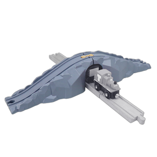 Graues Felsrampen-Set mit Weiche für Holzeisenbahnen, 3-teilig