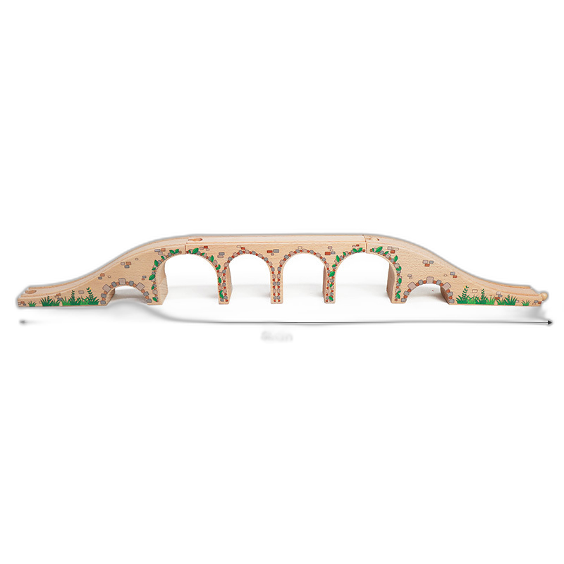 Große Viaduktbrücke aus Holz mit Blumenmotiv und fünf Bögen für Holzeisenbahnen, 69 cm